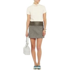 Alice + Olivia Gray Mini Skirt with Dark Olive Waistband